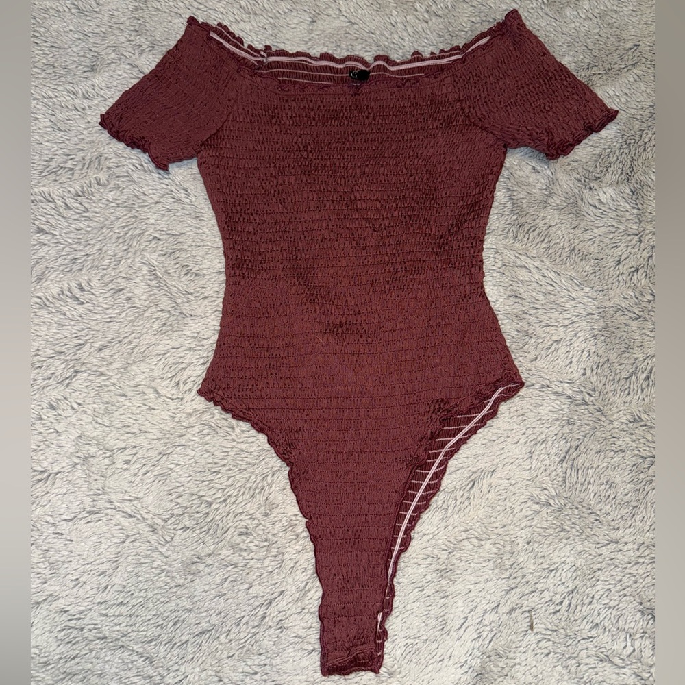 Elegant Burgundy Off-Shoulder Bodysuit